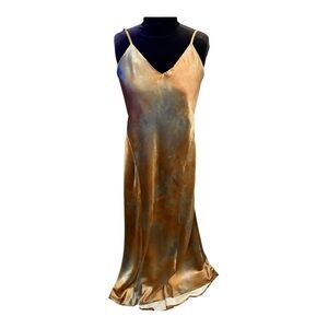 NWT Commense Satin Maxi Slip Dress in Shimmering Bronze and Teal Hue Sz M